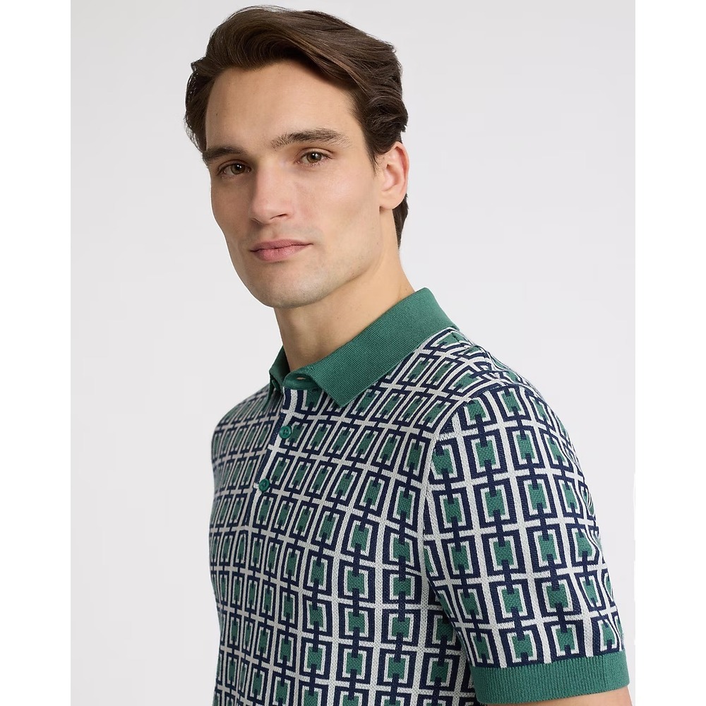 Express Mens Rectangular‎ Geo Cotton Short Sleeve Sweater Polo Green Large
